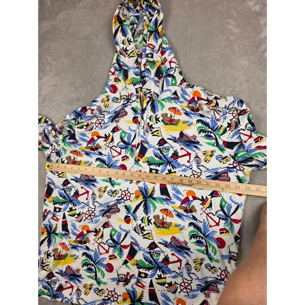 Polo Ralph Lauren Jersey T Shirt Hoodie Mens XL White Beach Bear All Over Print